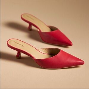 Reformation Wilda Red Pointed Toe Mule Leather Slip On Kitten Heel size 8.5 NEW